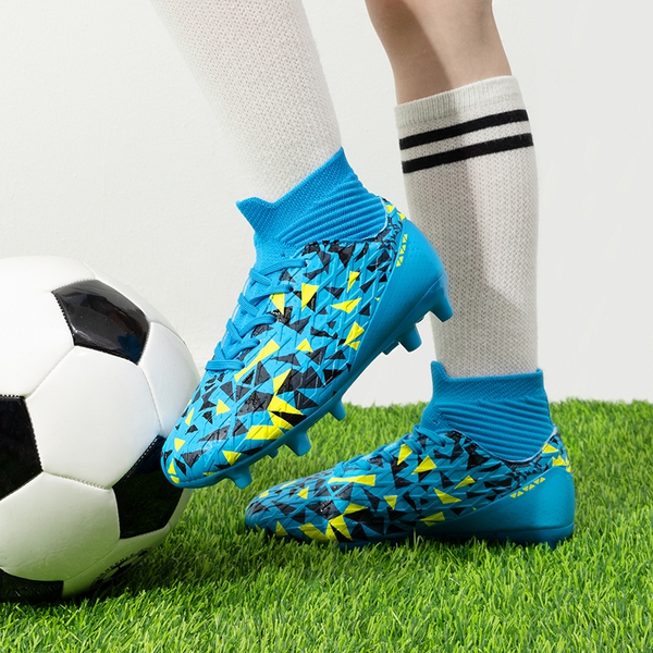 High-top Slip-Resistant Soccer Shoes - BLUE - 3